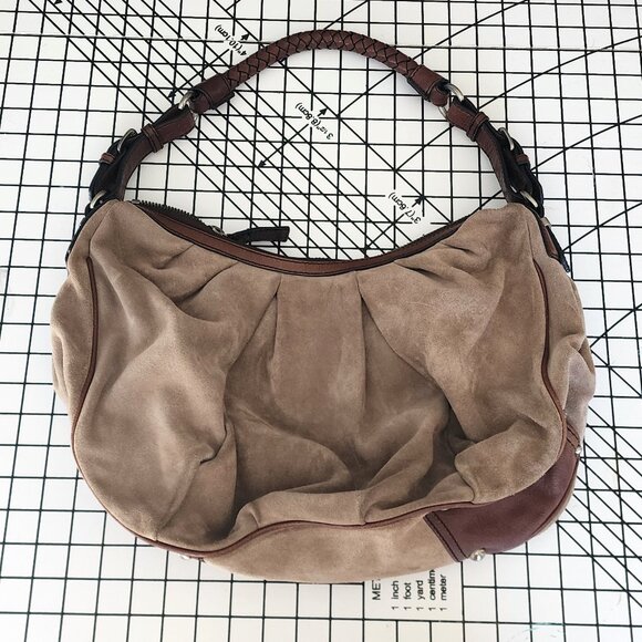 Banana Republic Handbags - Large tan/grey suede Banana Republic shoulder bag purse
